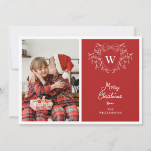 Tarjeta Festiva Escudo clásico moderno rojo y blanco 2 fotos