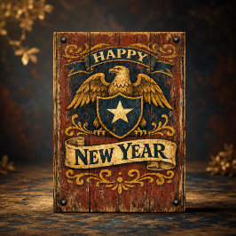 Tarjeta Festiva Escudo de Águila Rusticana Americana Año Nuevo
