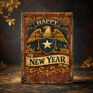 Tarjeta Festiva Escudo de Águila Rusticana Americana Año Nuevo