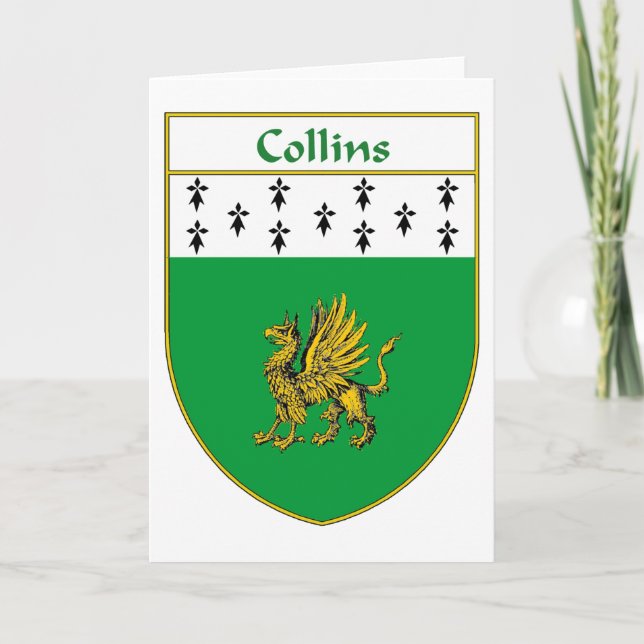 Tarjeta Festiva Escudo de armas y escudo familiar de Collins (Anverso)