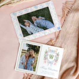 Tarjeta Festiva Escudo del Monograma de Navidades Abuelos Preppy