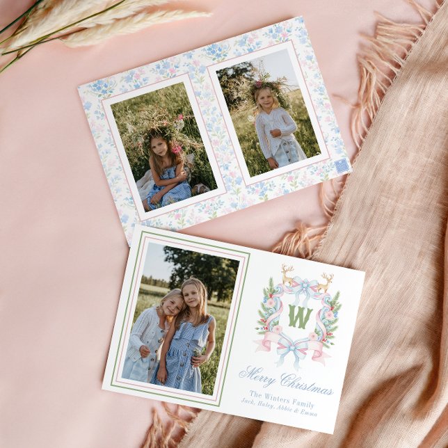 Tarjeta Festiva Escudo del Monograma de Navidades Abuelos Preppy (Subido por el creador)