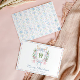 Tarjeta Festiva Escudo del Monograma de Navidades Abuelos Preppy