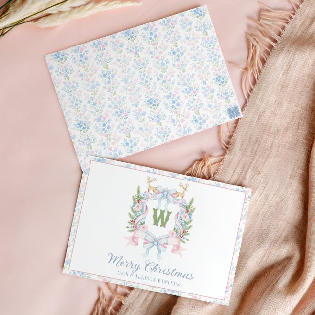 Tarjeta Festiva Escudo del Monograma de Navidades Abuelos Preppy (Subido por el creador)