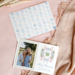 Tarjeta Festiva Escudo del Monograma de Navidades Abuelos Preppy