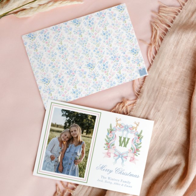 Tarjeta Festiva Escudo del Monograma de Navidades Abuelos Preppy (Subido por el creador)