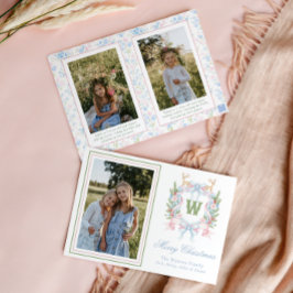 Tarjeta Festiva Escudo del Monograma de Navidades Abuelos Preppy