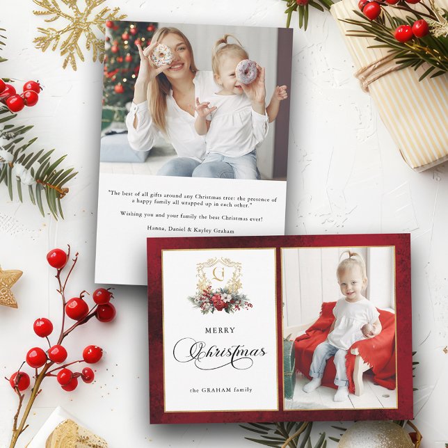 Tarjeta Festiva Escudo Floral de Navidades clásicos (Subido por el creador)