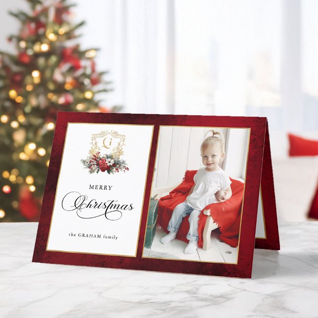 Tarjeta Festiva Escudo Floral de Navidades clásicos (Subido por el creador)