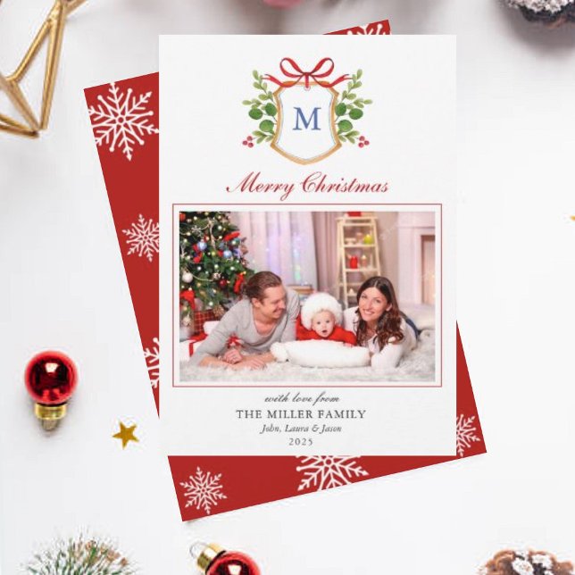 Tarjeta Festiva Escudo Monograma con Navidades verdes (Subido por el creador)