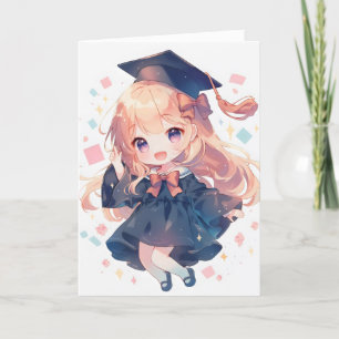 Tarjeta Festiva Escuela de Graduación Anime Chica Chibi
