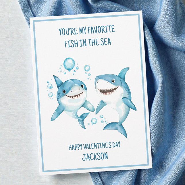 Tarjeta Festiva Escuela de Tiburones para Niños Aula Feliz Día de  (Kids Shark School Classroom Happy Valentine's Day Holiday Card)