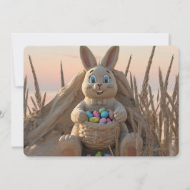 Tarjeta Festiva Escultura de arena del conejo de Pascua en la isla