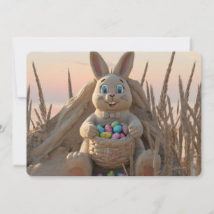 Tarjeta Festiva Escultura de arena del conejo de Pascua en la isla