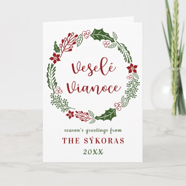 Tarjeta Festiva Eslovaco Feliz Navidad, Veselé Vianoce, Personaliz (Anverso)