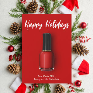Tarjeta Festiva Esmalte de uñas rojo Felices Fiestas Salón de Bell