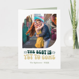 Tarjeta Festiva Esmeralda Lujo Champán Retro Foto Año Nuevo