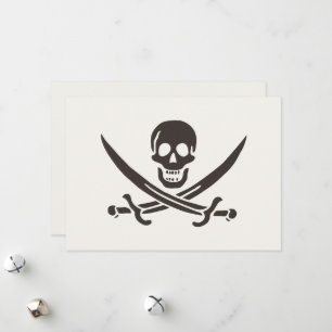 Tarjeta Festiva Espadas de cráneo de obsidiana Bandera pirata de C