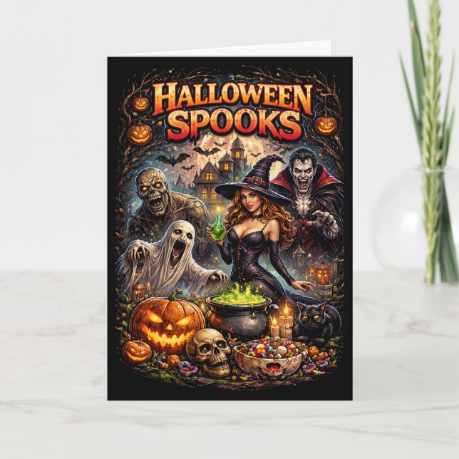 Tarjeta Festiva Espantos de Halloween (Anverso)