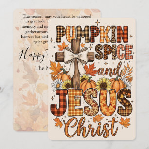 Tarjeta Festiva Especias de Calabaza y Jesucristo   Fe y Otoño