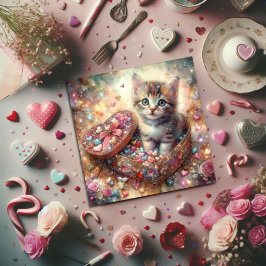Tarjeta Festiva Espectacular color de agua pastel Tabby Kitten Val