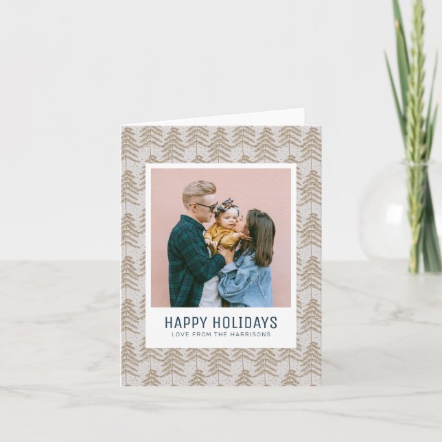 Tarjeta Festiva Espectacular Gris Gold Pine Tree Pattern Photo (Anverso)