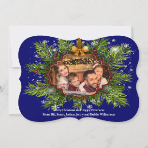 Tarjeta Festiva Espectaculares Navidades Wreath Family Photo Fancy