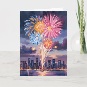 Tarjeta Festiva Espectáculo de Fuegos Artificiales Nochevieja Ac