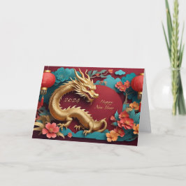 Tarjeta Festiva Espectáculo Dragón Dorado Año Nuevo Chino