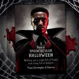 Tarjeta Festiva Espeluznante Drácula De Vampiro Saludo De Hallowee