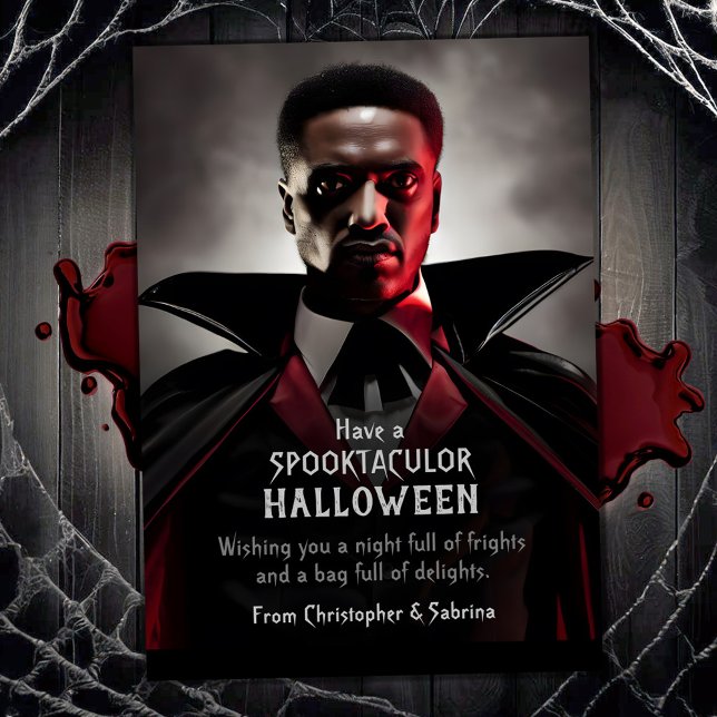 Tarjeta Festiva Espeluznante Drácula De Vampiro Saludo De Hallowee (Subido por el creador)