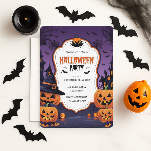 Tarjeta Festiva Espeluznante fiesta de Halloween para niños adorab