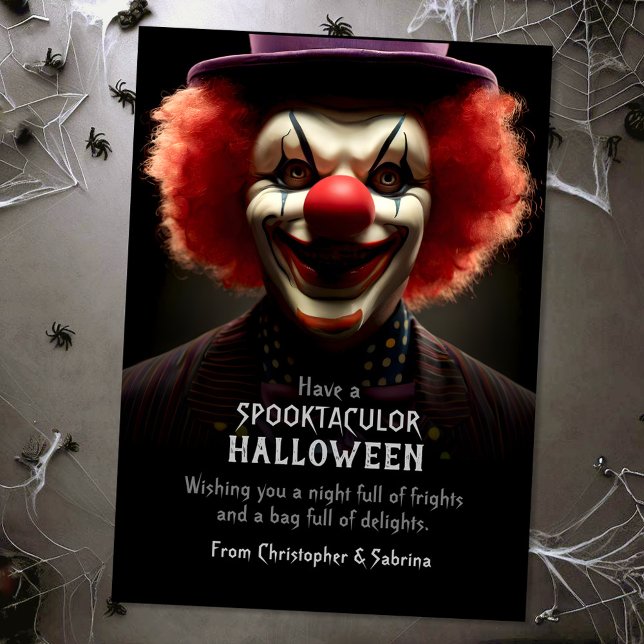 Tarjeta Festiva Espeluznante payaso saludo de Halloween (Subido por el creador)