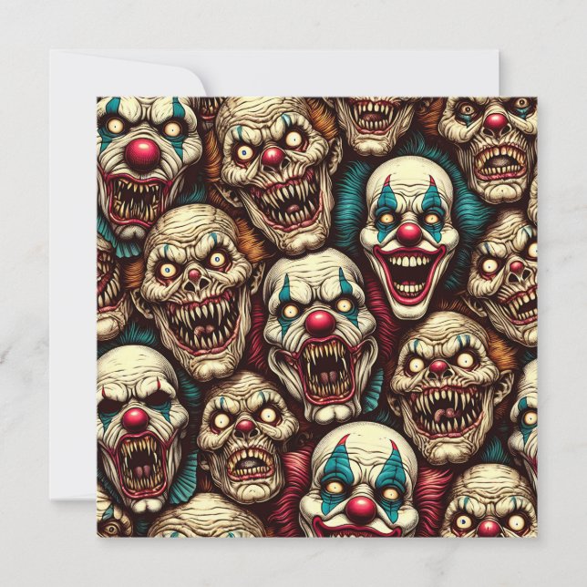 Tarjeta Festiva Espeluznante Payaso Zombie Halloween (Anverso)