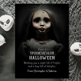 Tarjeta Festiva Espeluznante saludo de Halloween con muñecas de es