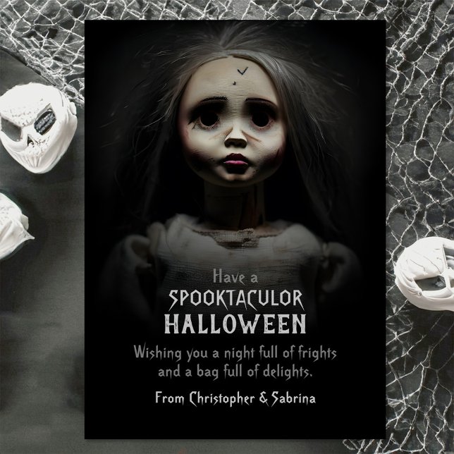 Tarjeta Festiva Espeluznante saludo de Halloween con muñecas de es (Subido por el creador)