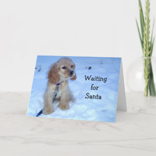 Tarjeta Festiva ESPERANDO POR SANTA dice SNOWBOUND SPANIEL PUPPY