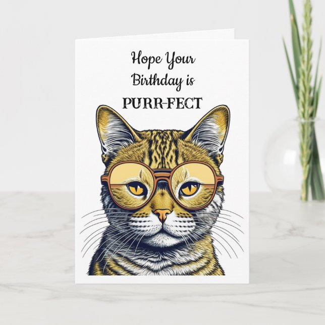Tarjeta Festiva Espero que su cumpleaños sea Purr-fect (Anverso)
