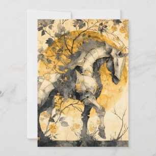 Tarjeta Festiva Espíritu botánico vintage White Horse Flores Vines