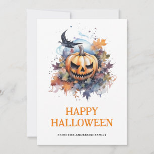 Tarjeta Festiva Espléndido Calabaza Raven Feliz Halloween