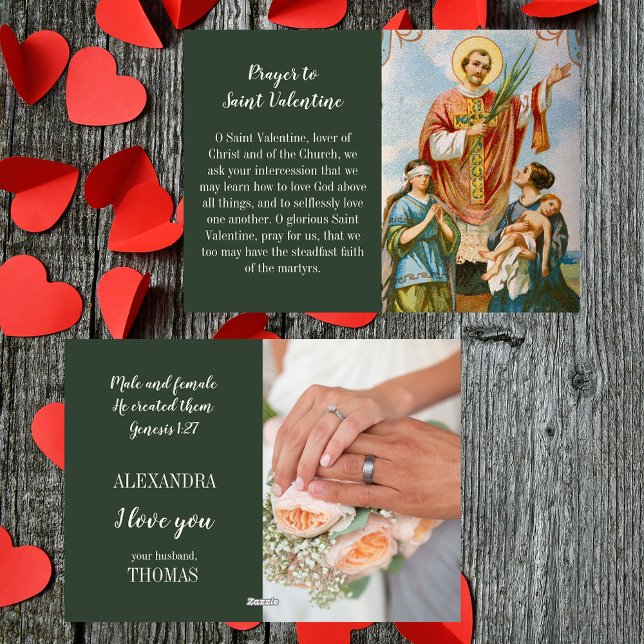 Tarjeta Festiva Esposa católica cristiana Esposa Esposa El día de  (Religious Christian Catholic Wife Husband Couple Saint Valentine Prayer Valentine's Day Holiday Card)