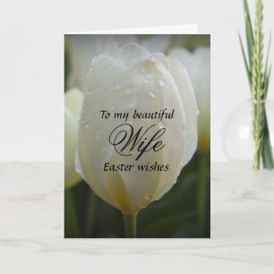 Tarjeta Festiva Esposa / Deseos de Pascua - Elegante Tulipán Blanc