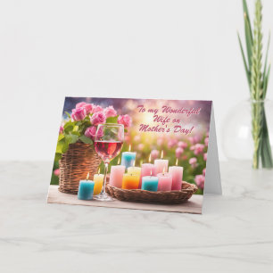Tarjeta Festiva Esposa Feliz Día de las Madres Salud con Vino