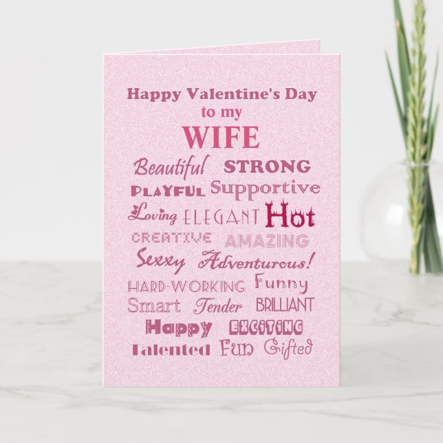 Tarjeta Festiva Esposa feliz Día de San Valentín palabras de elogi (Anverso)