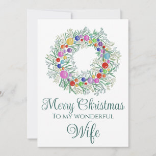 Tarjeta Festiva Esposa Navidades coloridos Wreath