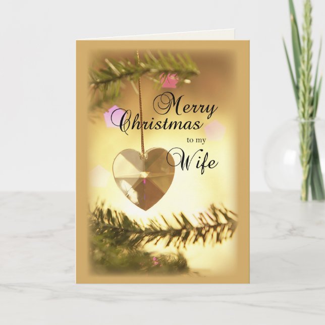 Tarjeta Festiva Esposa Navidades Hermoso ornamento cardíaco (Anverso)