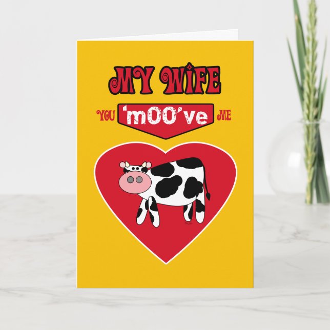 Tarjeta Festiva Esposa Valentine Humor rural con vaca (Anverso)