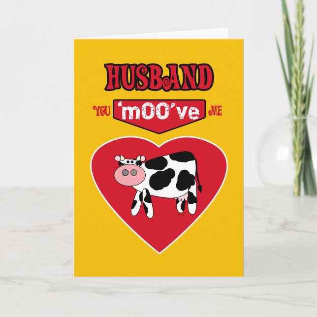 Tarjeta Festiva Esposo Valentine Humor rural con vaca (Anverso)