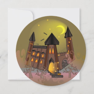 Tarjeta Festiva Espumosa casa de brujas de Halloween y castillo de