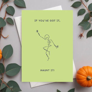 Tarjeta Festiva Esqueleto de baile verde de Halloween